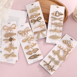Pince à cheveux élégante style coréen avec perles et strass, pince pour frange latérale, ensemble de coiffure pour usage quotidien - Product Image 1