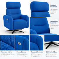 Fauteuil inclinable électrique moderne, fauteuil pivotant à 360 degrés avec appui-tête réglable, fauteuil rembourré en tissu de qualité supérieure