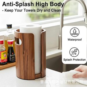 Wooden toilet <b>paper</b> holder, round, multi-purpose, household <b>kitchen</b> countertop <b>paper</b> towel holder with handle, storage and - Product Image 5