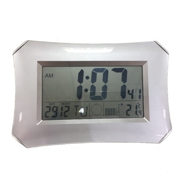 Large 10 Inch LCD Wall Clock & Alarm Clock with Digital Time, Temperature and Humidity Display for Bedroom