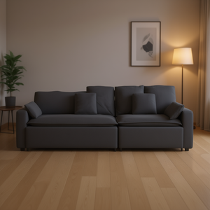 Modular Living Room <b>Sofa</b> Dark Grey Fabric Three Seat Sectional Modern Design Cushion Back Padded Arms Plastic <b>Legs</b> - Product Image 2