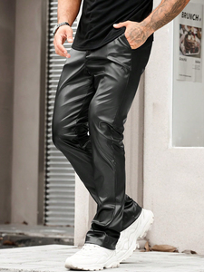 <span class=keywords><strong>Pantaloni</strong></span> da <span class=keywords><strong>Uomo</strong></span> Personalizzati in Ecopelle Stile Ciclista, <span class=keywords><strong>Pantaloni</strong></span> in PU Tinta Unita Stile Western, <span class=keywords><strong>Pantaloni</strong></span> alla Moda Slim-Fit a Gamba Dritta - Product Image 2