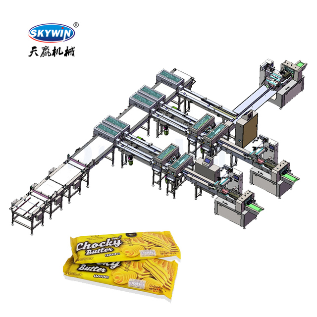 Fully Automatic 304 Stainless Steel Wafer Flow Pack Line Plastic Includes Sorting Feeding Conveyor Key Sealing Wrapping Machines