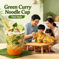 Nouilles Udon Riches et Crémeuses au Goût de Curry Vert Thaï, au Lait de Coco Aromatique, en Blé Dur, Cuites, Faible Teneur en Sodium, Emballage Boîte/Gobelet/Vrac