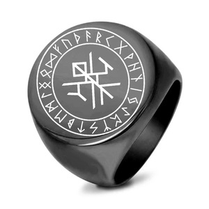 Bague pour homme en acier inoxydable 18 mm, design rond avec runes vikings nordiques gravées au laser, bijou cadeau - Product Image 5