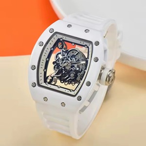Montre mécanique automatique légère en fibre de carbone, cadran en forme de barillet entièrement creux, verre saphir, bracelet en silicone souple - Product Image 2