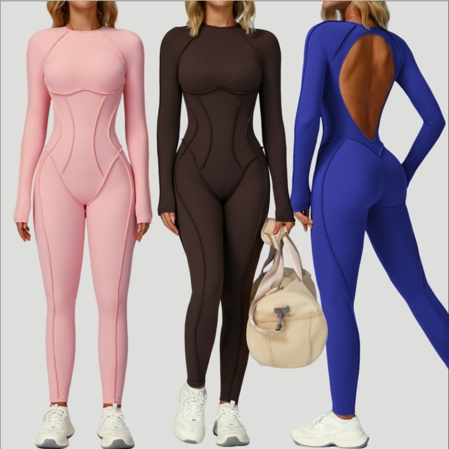 Long Sleeve Backless Jumpsuit Custom Logo Gym Activewear Workout Fitness Yoga Shape Wear Sports Bodysuit For Women