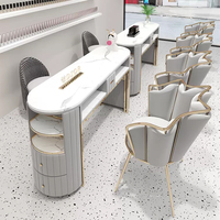 Ensemble table et chaise de salon de beauté de luxe moderne blanc et or avec plateau double en marbre et tiroirs, design multifonctionnel pour spa