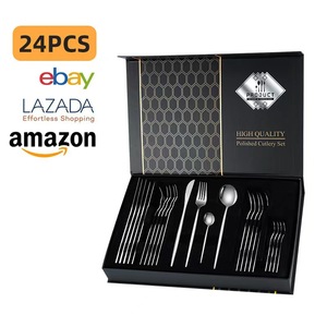 High Quality Polished Cutlery Set 24Pcs Gold Stainless Steel Knife Fork Spoon Western Dinnerware Wedding Gift Boxed Set - Product Image 2
