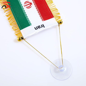 Vente en gros de drapeaux de voiture nationaux iraniens en satin, drapeaux de pays iraniens, fanions, bannières avec décoration en pompon - Product Image 3
