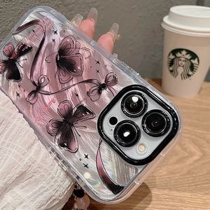 Funda Minimalista para Teléfono con Diseño de Mariposa Rosa y Negra para iPhone 17 Air 15 14 12 13 16 Pro Max, Cubierta Trasera Antigolpes de Hilo de Pluma - Product Image 2