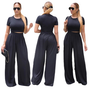 Nuovo abbigliamento da donna Casual <span class=keywords><strong>a</strong></span> maniche corte Top <span class=keywords><strong>a</strong></span> due pezzi completo completo pantaloni lunghi Plus Size solido 2 pezzi pantaloni da donna - Product Image 1