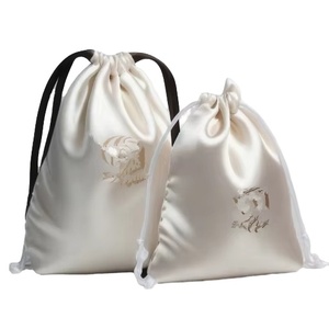 Wholesale <b>White</b> <b>Satin</b> <b>Shoe</b> Drawstring Bag with Embossed Silk Screen Logo Customizable Pouch for Gift Use - Product Image 1