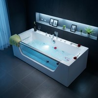 Baignoire de massage à hydrothérapie en acrylique avec cascade LED, fenêtre en verre, spa à jets, appui-tête blanc, 150x80x58cm, spa de villa