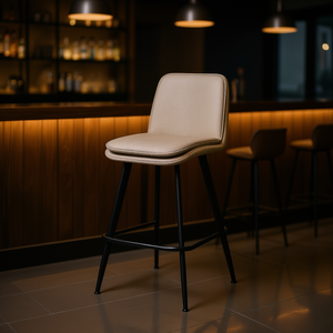 Sgabello da Bar HLR-2 con Telaio in Metallo Bianco, Quattro Gambe, Design Moderno e Contemporaneo, Arredamento Bar Stabile per Uso Commerciale - Product Image 2