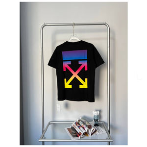 Camiseta de Manga Corta para Hombre, Estilo Vintage, Primavera-Verano, Nueva, 250g, Algodón de Fibra Larga, Estampado de Flecha Degradada OW - Product Image 2