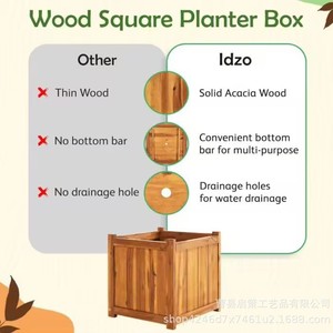 Jardinière carrée en bois Idzo, acacia massif, trous de drainage, pot de fleurs de jardin, jardinières d'extérieur - Product Image 1