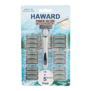 Haward Triple Rvs Blade Systeem Cartridge Scheermes 16 + 5 Gratis Blade Vervanging