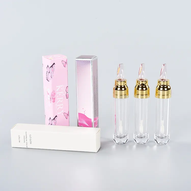 Gloss labial vazio de 6 ml, embalagem de champagne para lábios, ouro, com escova, caixa aplicadora
