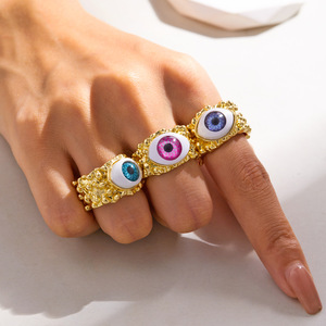 Bagues œil turc plaqué or, style européen et américain, tendance, avec motif œil protecteur, uniques et audacieuses, pour cadeau de fête - Product Image 1