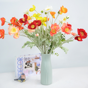 Fiore di papavero di seta artificiale floccato stelo pieghevole decorazione per la casa centro tavolo pezzo matrimonio rosa rosso arancio <span class=keywords><strong>crema</strong></span> - Product Image 1