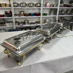 고급 스테인리스 스틸 전기 보온 뷔페 세트 사각 금은 테두리 디자인 푸드 워머 - Product Image 2