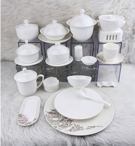 Service de vaisselle en céramique blanche, ensemble de vaisselle en porcelaine, bols avec couvercles, assiettes, tasses, service pour plus de 10 personnes, écologique, passe au lave-vaisselle - Product Image 1