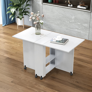 Mesa Plegable Multifuncional de Alta Calidad, Mesa de Comedor Plegable para Apartamento <span class=keywords><strong>con</strong></span> <span class=keywords><strong>Ruedas</strong></span> y Estante de Almacenamiento de 2 Niveles - Product Image 3