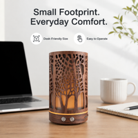 Diffuseur d'aromathérapie en bois ajouré avec veilleuse LED colorée, humidificateur de table 200 ml