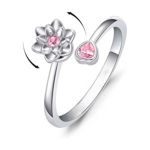 Silver Plated Rotating Flower Jewelry Colored Zircon Heart Girl Star Rotating <b>Ring</b> for Women Anxiety <b>Stress</b> Relief Fidget <b>Ring</b> - Product Image 3