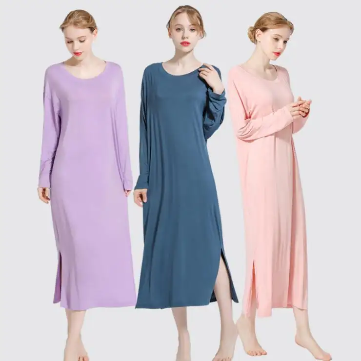 Wholesale Women's Modal Cotton Nightdress 2021 Fall Over-the-knee Homewear Maternity Nightwear Nightgowns Sleepwear Plus Size