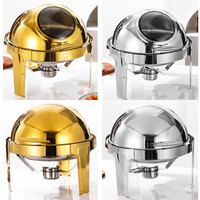Vente en gros de produits de luxe dorés 6L chauffe-plats buffet rond ensemble de réchaud à carburant présentoir de chauffe-plats équipement de restauration pour hôtel