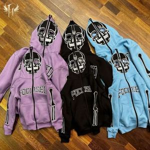 Chaqueta de sudadera informal para hombre de High Street, sudaderas con capucha y cremallera completa con cremallera ahuecada y chaqueta larga de punto con diseño de calavera - Product Image 6