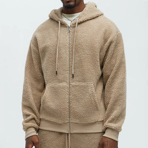 사용자 정의 다크 브라운 인조 모피 푹신한 후드 하이 퀄리티 빈 양털 겨울 전체 지퍼 업 후디 남성용 - Product Image 1