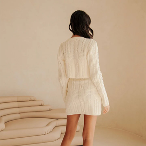 Damen 2 Stück Strick Lounge Sets Spaghetti träger Kleid Langarm Kurz <span class=keywords><strong>Cardigan</strong></span> - Product Image 3
