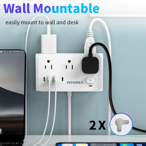 Nuovo Design Multipresa Portatile USA con 6 Prese e Porte USB, 10A, Dimensioni Ridotte, Protezione da Sovratensione - Product Image 3