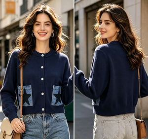 <span class=keywords><strong>Cardigan</strong></span> en tricot pour <span class=keywords><strong>femme</strong></span>, col rond, motif jacquard côtelé, style décontracté vintage, hiver, à bouton unique, très tendance - Product Image 3
