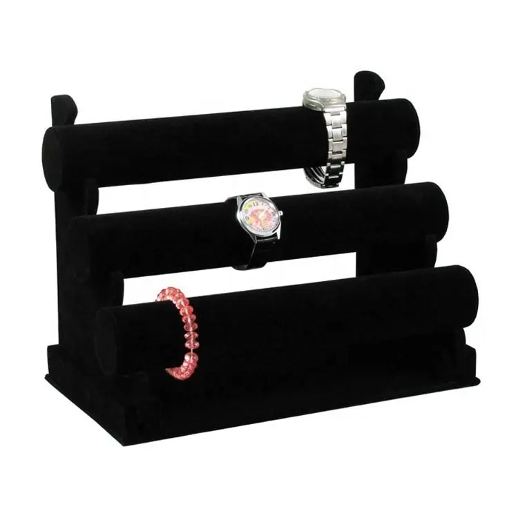 High Quality 3 Tier T Bar Factory Wholesale Bracelet Display Stand Top Quality Velvet Bangle Bracelet Necklace Jewelry Display