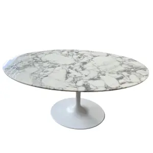 Designer Modern White Marble Coffee Pedestal Table Vintage Oval Calacatta Marble Dining Table