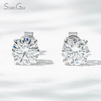 Pendientes de Diamantes Cultivados en Laboratorio Starsgem de 2 Quilates y 6.4 mm, Corte Brillante Redondo, Color D, Oro Blanco de 18 Quilates, Chapados en Rodio, Lujosos, Unisex