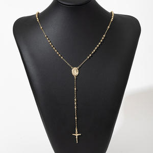Collier Chapelet Croix Vierge <span class=keywords><strong>Marie</strong></span> en Cuivre, Pendentif Chrétien, Cadeau Unisexe, Chaîne en Bambou – Meilleure Vente Actuelle - Product Image 2