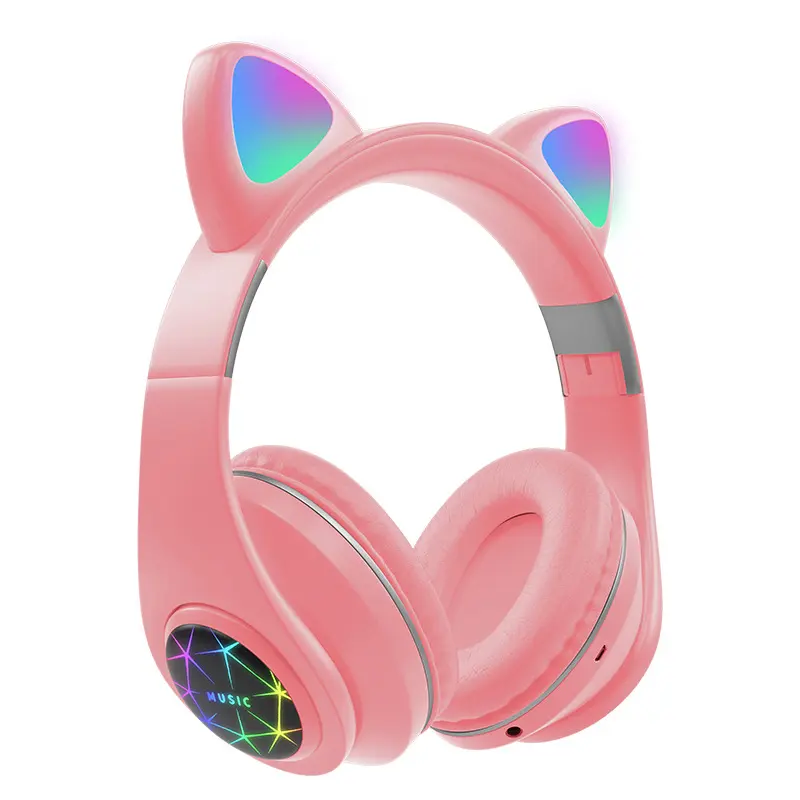 Casque d'écoute sans fil 2021 bluetooth 2020 M2, avec micro mains libres, pour enfants, avec oreilles de chat et lumineuse, monté sur la tête, cadeaux