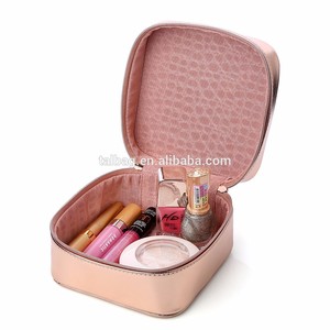 Venta caliente de cosméticos <span class=keywords><strong>señoras</strong></span> Color rosa bolsos de cuero caso cosmético medio cierre de cremallera bolsas de maquillaje - Product Image 3