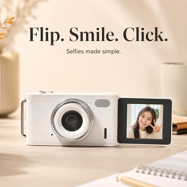 Mini Digital Camera with 180° Flip Screen, 12MP 1080P Pocket Selfie Camera for Vlogging Travel and Everyday Photography