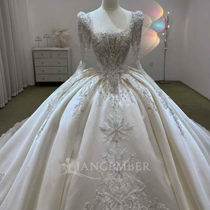 Robes de mariée Jancember JJ70, élégantes, col carré, satin épière, ornées de perles - Product Image 4