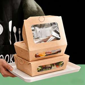 Anpassbare Logo-Verpackungsboxen für Fast Food zum Mitnehmen, Bento-Boxen für Salate und Brathähnchen mit Fenster, Einweg-Kraftpapierboxen - Product Image 4