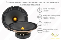 Altavoz Woofer Profesional de Rango Medio de 800W y 8 Pulgadas para Audio de Coche - Bala de Aluminio Roja