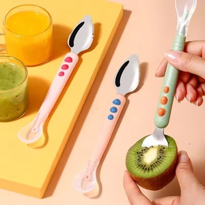 Cuchara de barro para raspar frutas de bebé, cuchara de acero inoxidable suave para alimentación, cuchara de fruta fácil de <span class=keywords><strong>comer</strong></span> para bebé, suministros para madre y bebé - Product Image 1