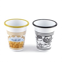 Mug à café en céramique cylindrique avec bord en métal peint à la main, 750 ml, pour cadeau, maison, bureau