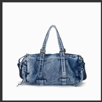 Sac de voyage unisexe en jean délavé style vintage, sac fourre-tout décontracté en jean, sac de sport, sac de week-end avec bandoulière réglable